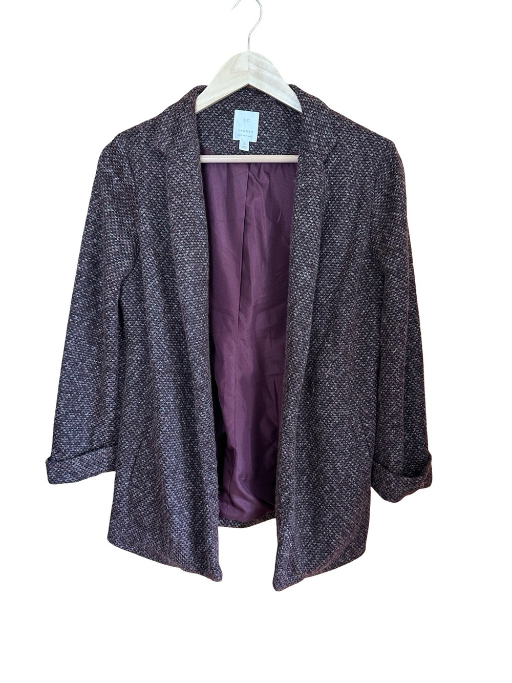 Lauren Conrad Woven Blazer 3/4 Sleeves Wine Burgundy Sz S